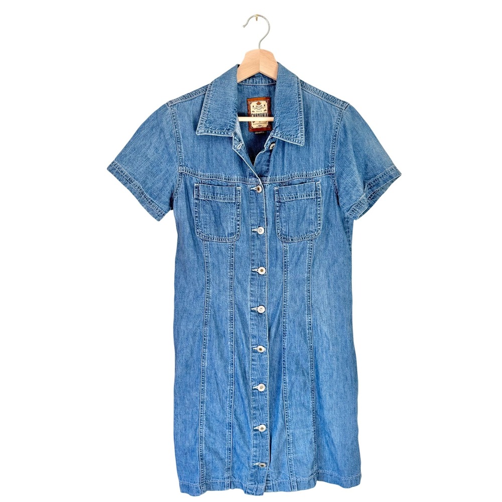 Vintage Chamonix Denim Shirt Dress Button Front Size 10R